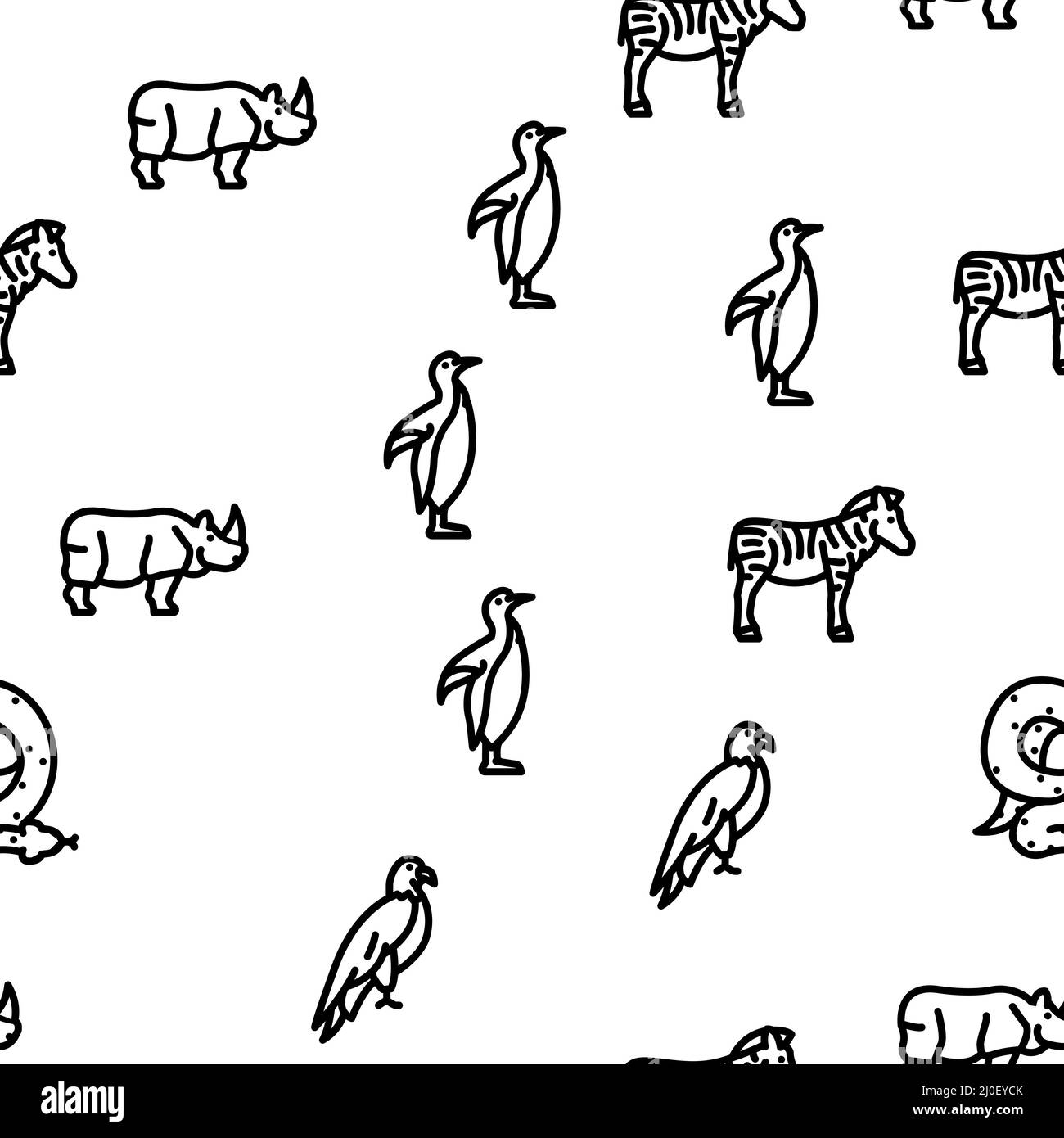 Zoo Animals, Birds And Snake Vector Seamless Pattern Stock Vector