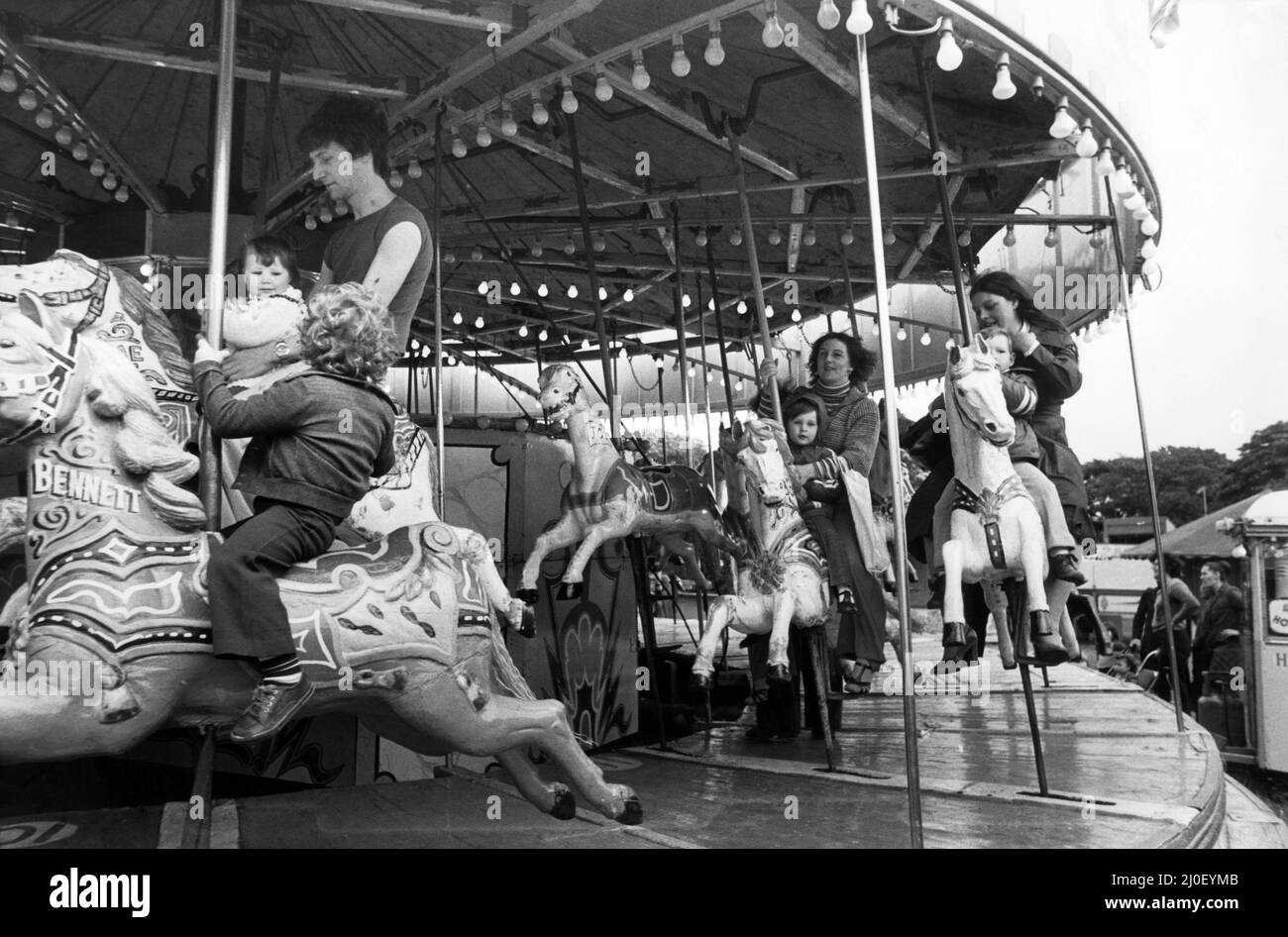 The Hoppings fair, held on the Town Moor in Newcastle upon Tyne, Tyne and Wear. 28th June 1978. Stock Photo
