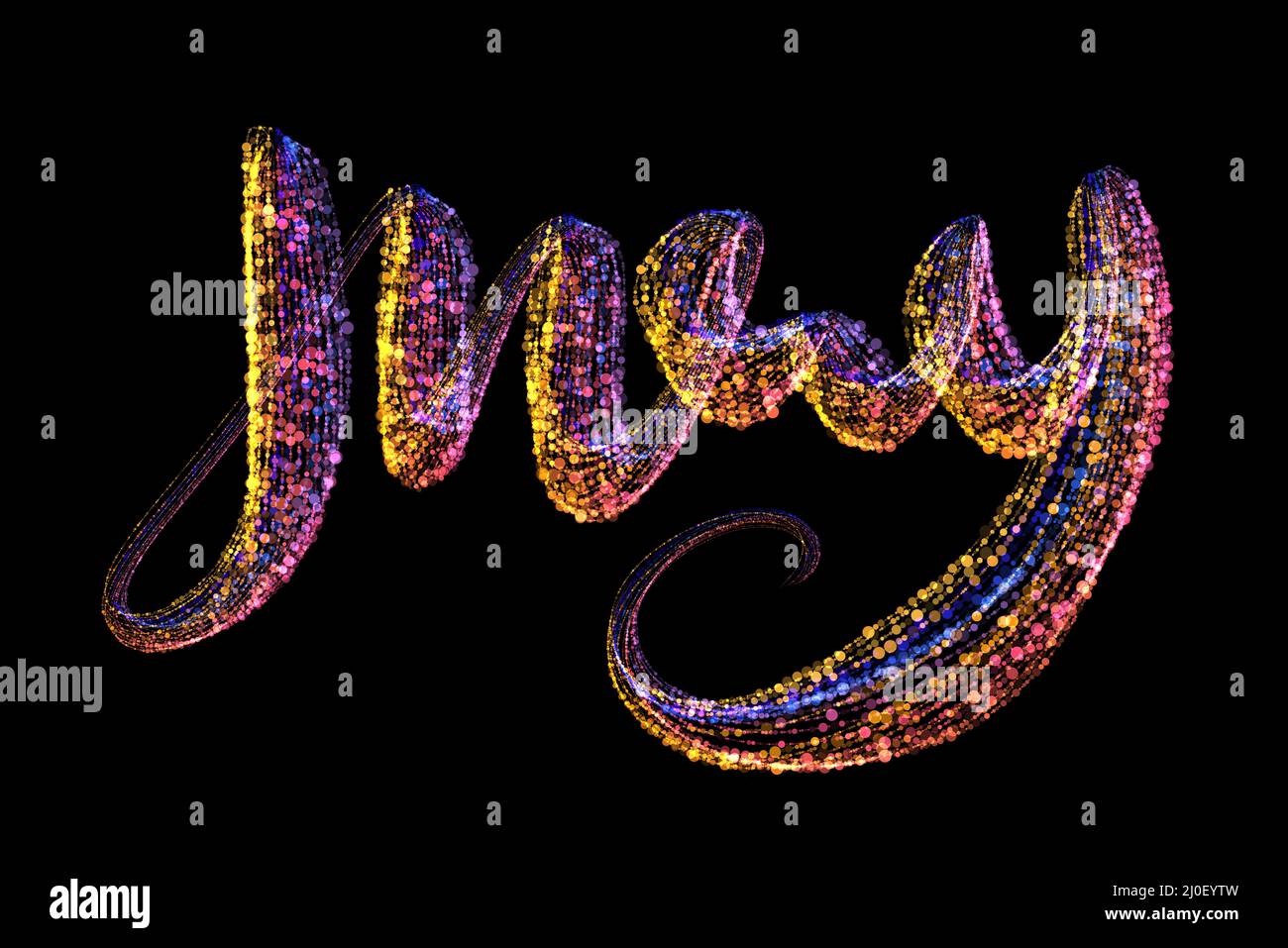 The month of May word done by colorful confetti circles leaves on a black background. Part of a calendar series Stock Photo