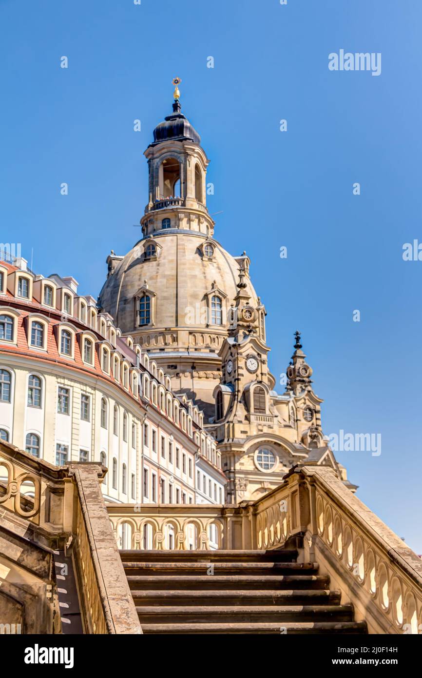 The Evangelical Frauenkirche in the old town of Dresden in Saxony, Germany - view from the entrance Stock Photo