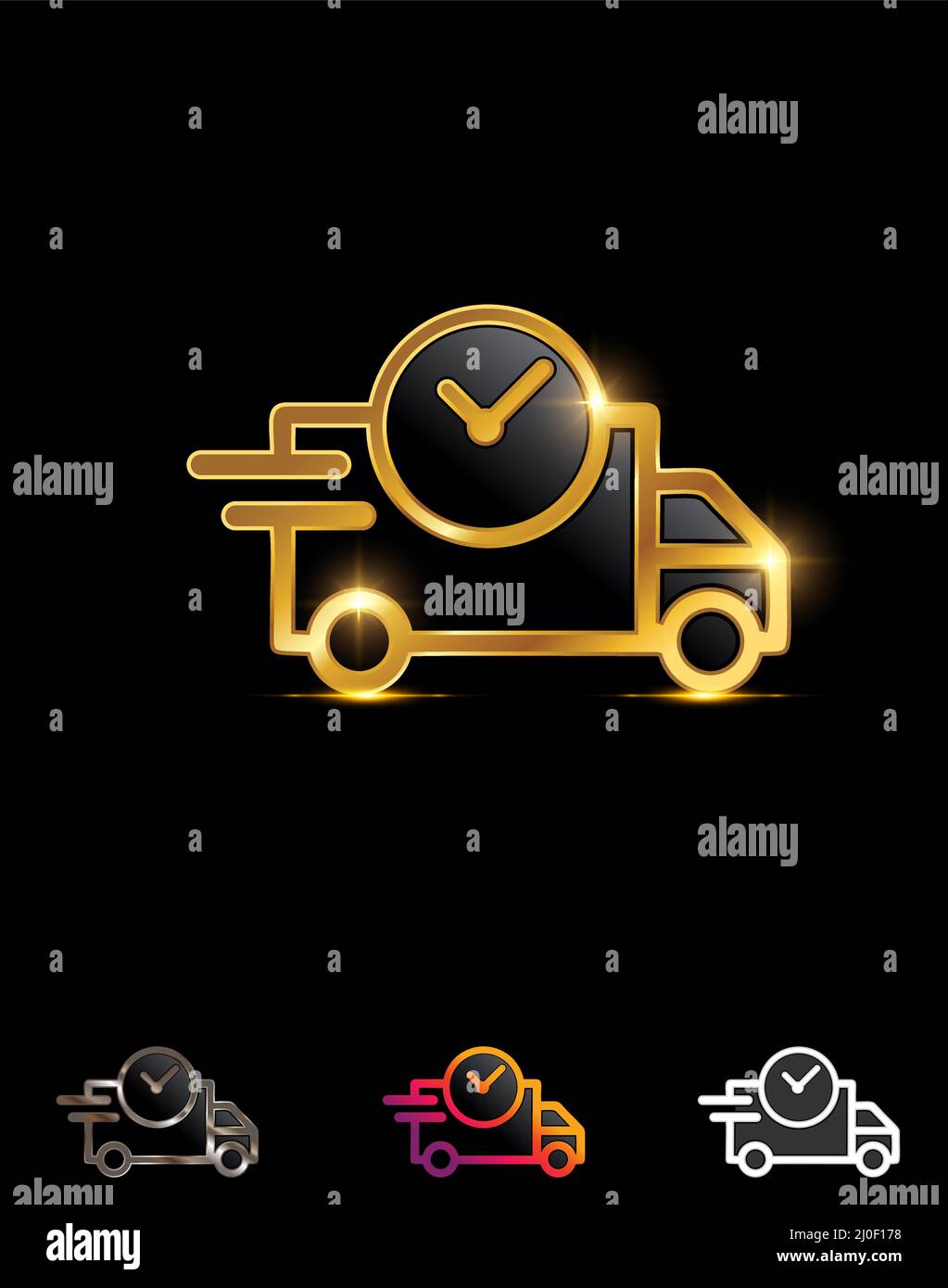 A Vector Illustration set of Golden On Time Delivery Vehicle Icon Stock Vector