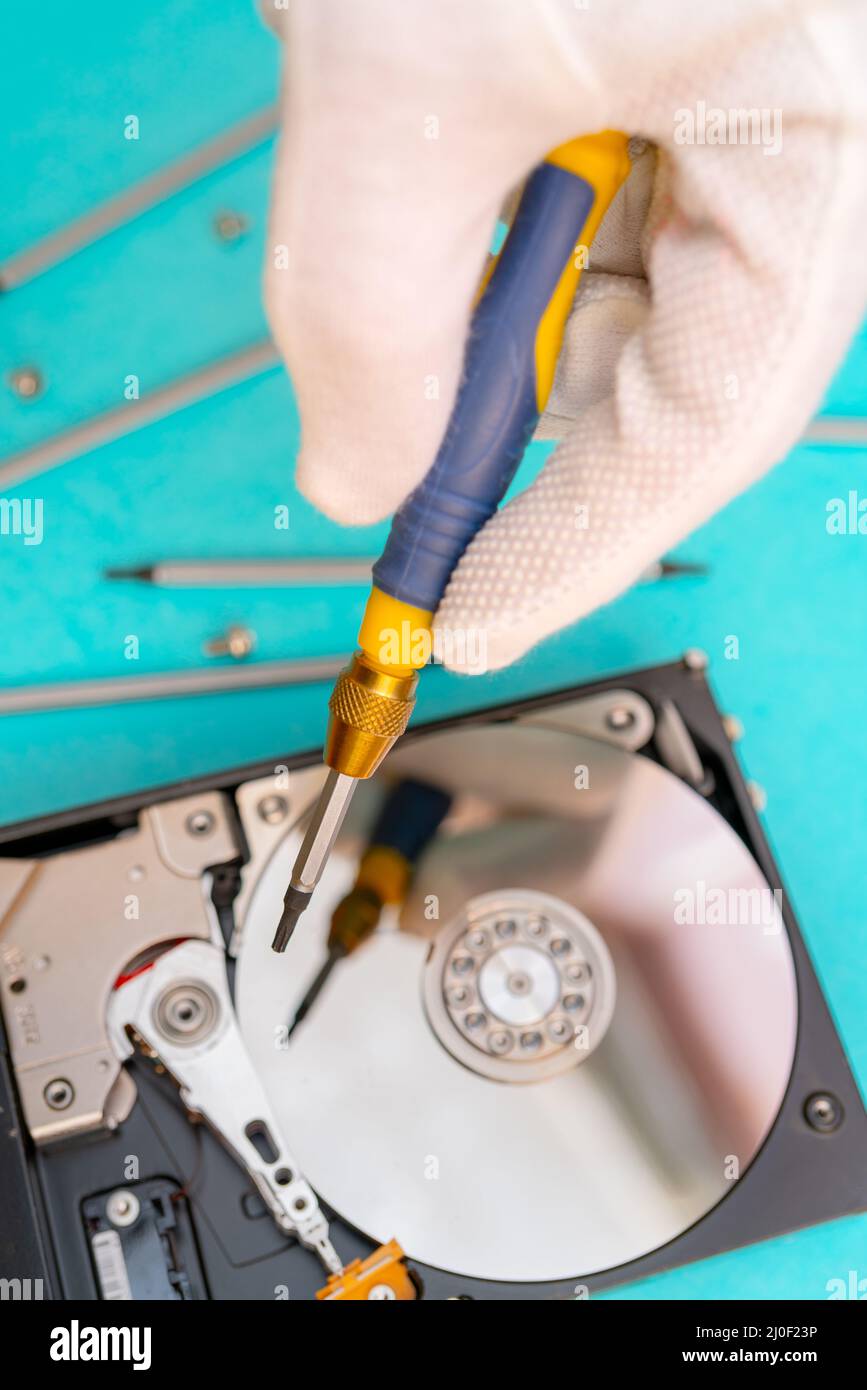 Set of screwdrivers for repair. Computer repair. Computer hard drive