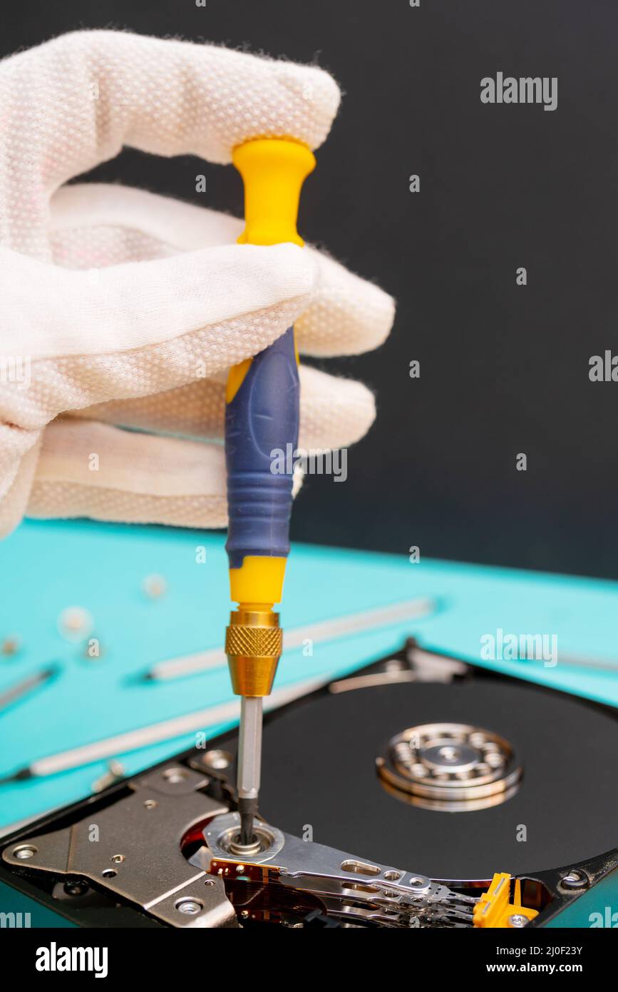 Set of screwdrivers for repair. Computer repair. Computer hard drive