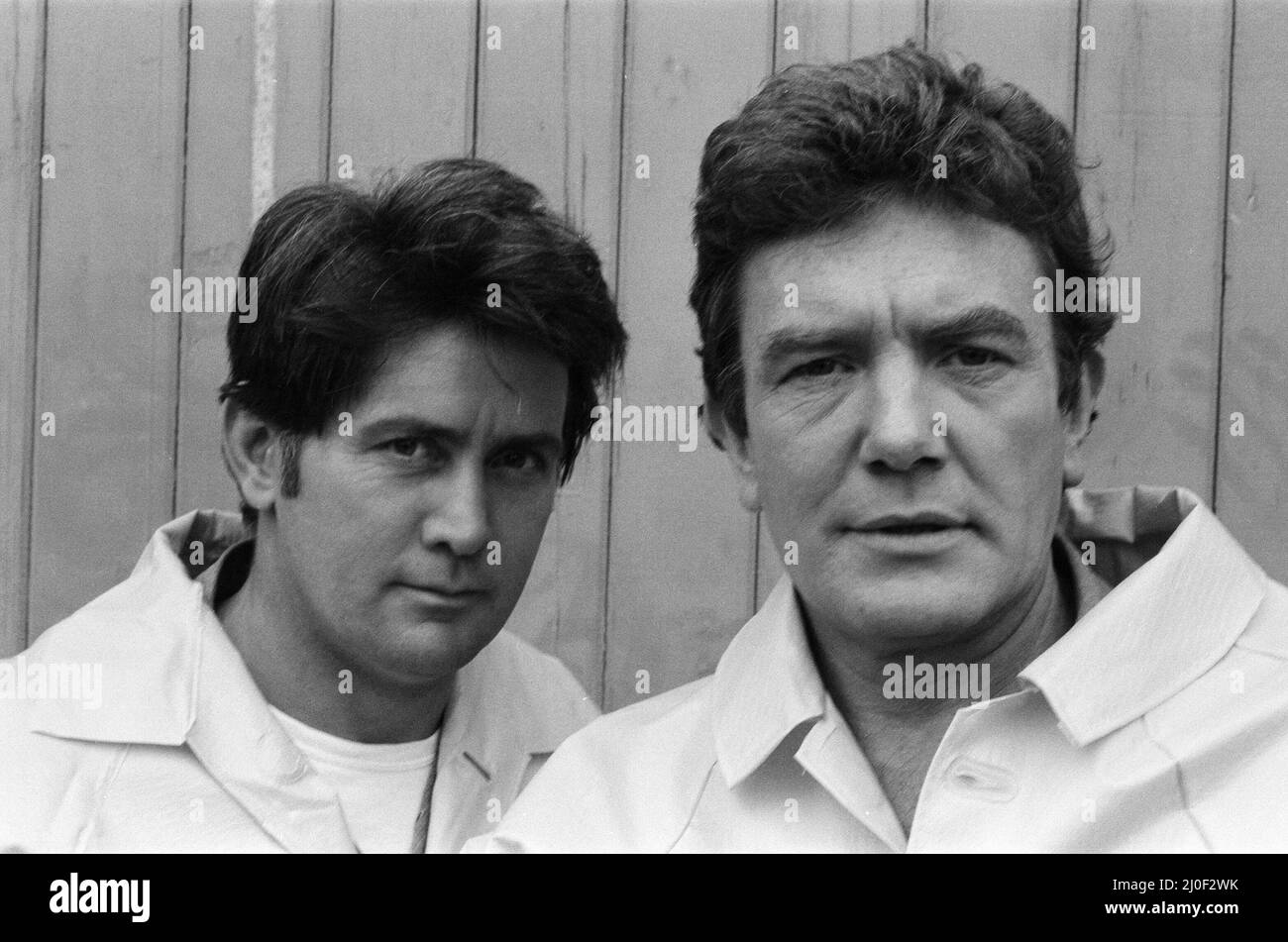 Albert Finney and Martin Sheen as they appear in the new film 'Loophole' being filmed at Bray Studios. 10th July 1980. Stock Photo