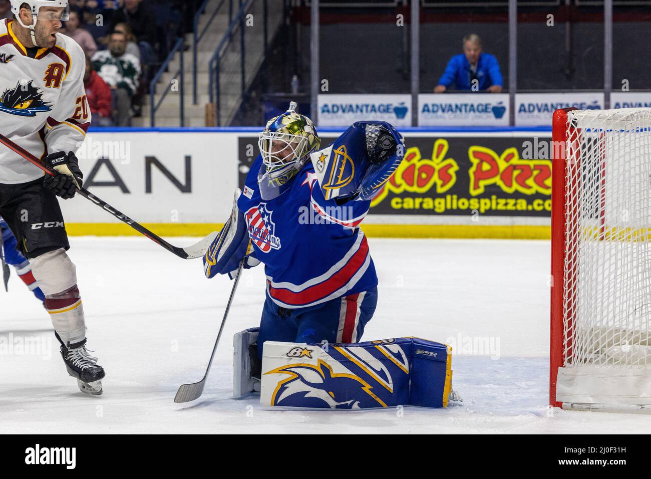 Rochester, USA. 18th Mar, 2022. March 18, 2022 Rochester Americans goaltender Aaron Dell (80
