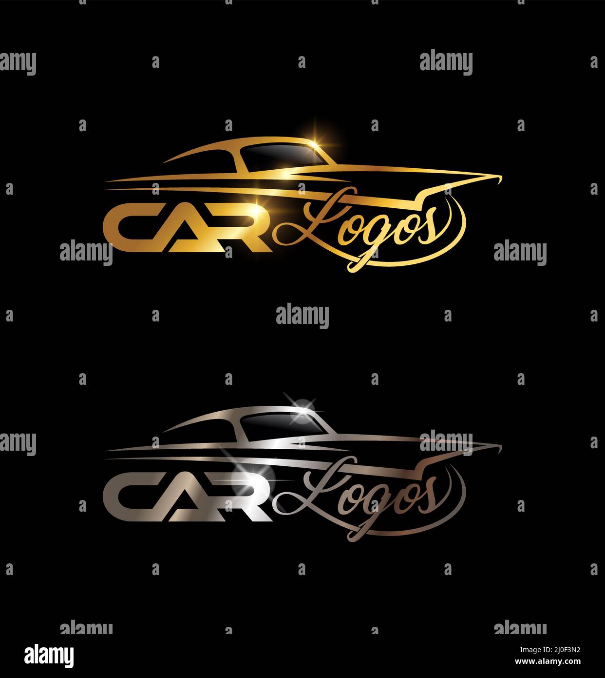 A Vector Illustration set of Golden and silver car logo sign Stock