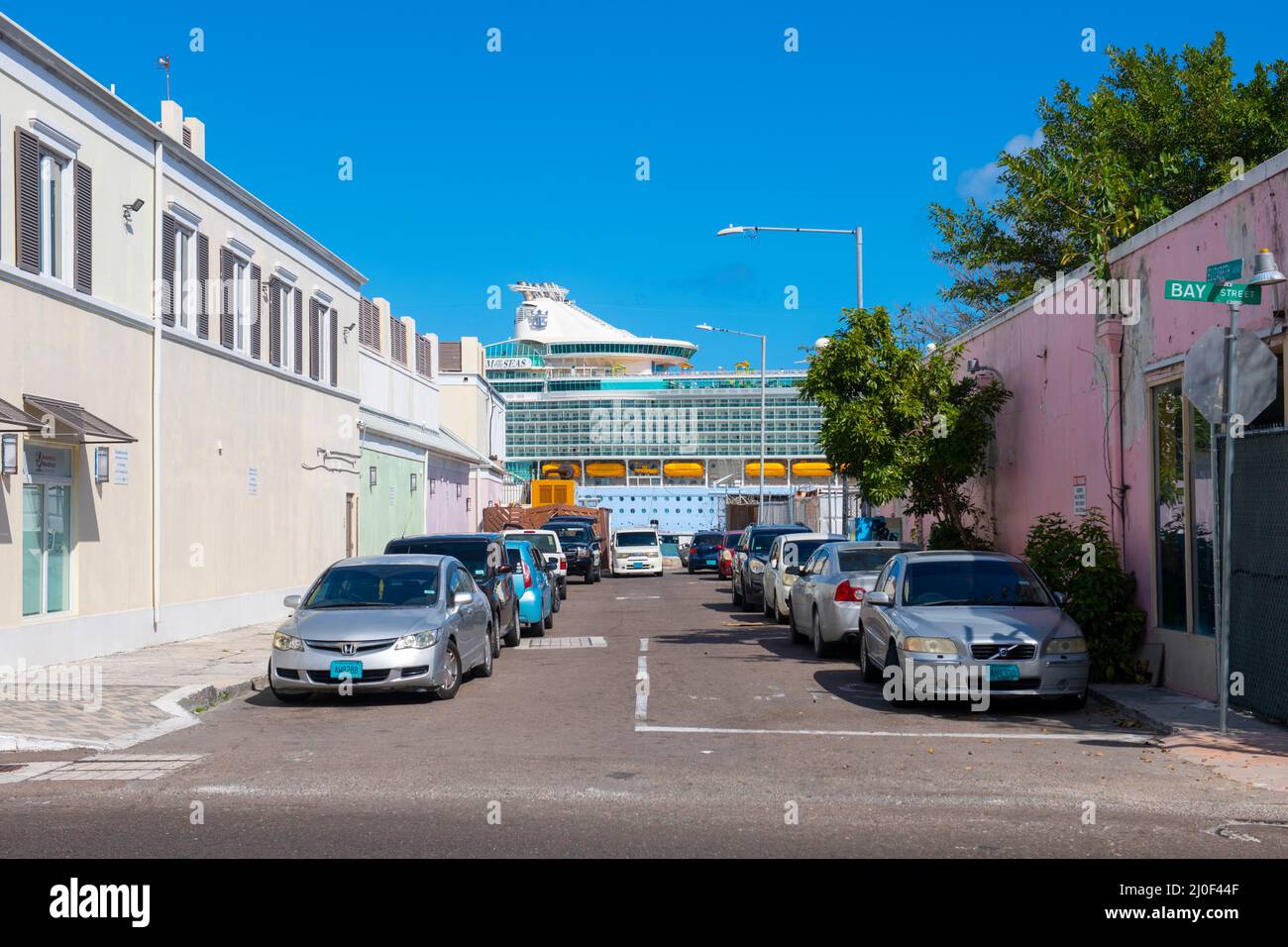 Historic commercial building on Elisabeth Avenue at Bay Street in historic downtown Nassau, New