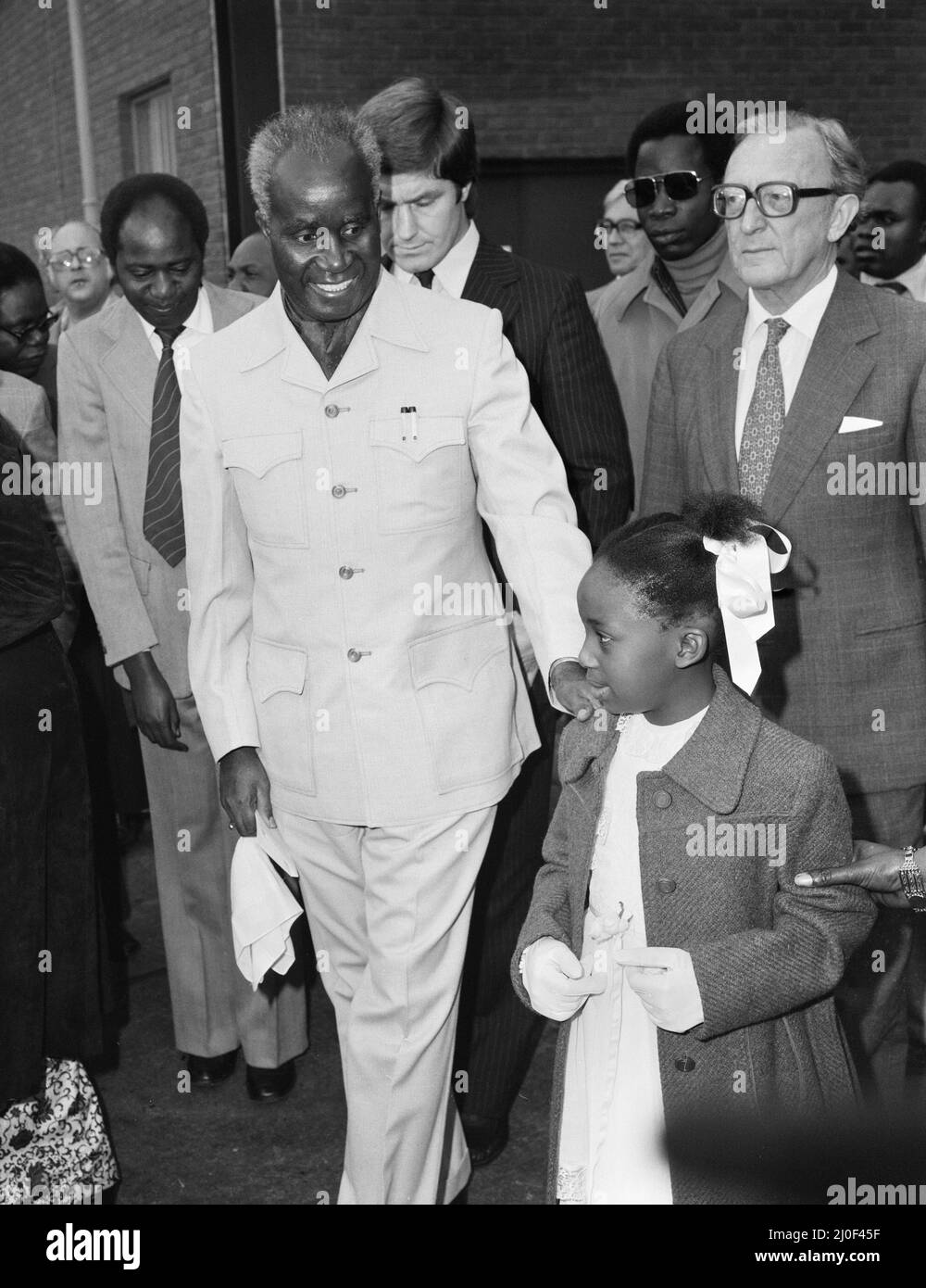 President Kaunda of Zambia is greeted by Foreign Secretary Lord Carrington as he arrives at