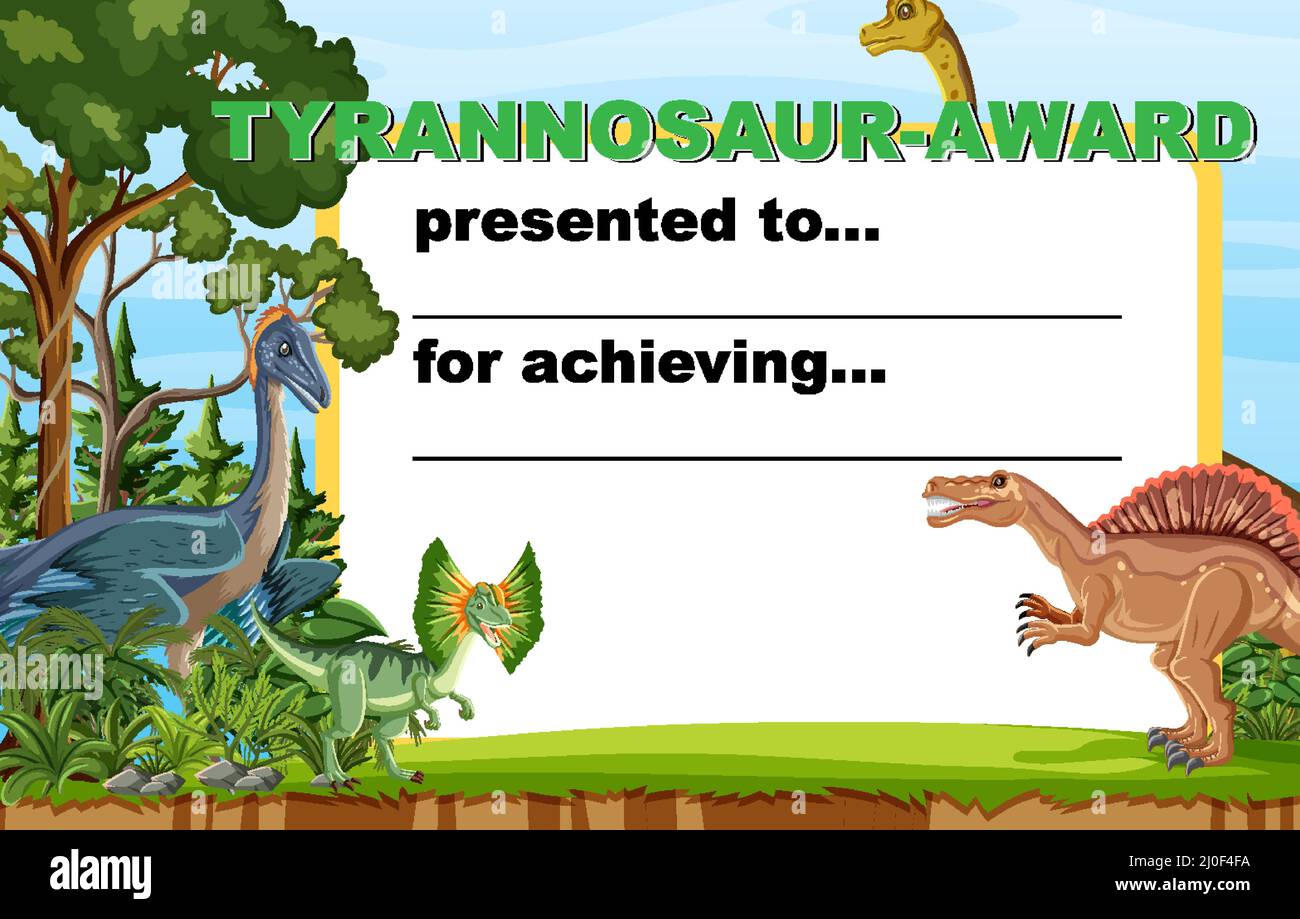 Dinosaur certificate template in cartoon style illustration Stock ...