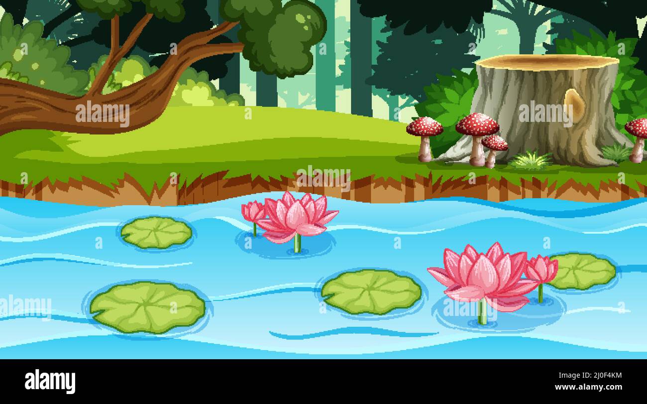 Nature scene with many trees and river illustration Stock Vector Image ...