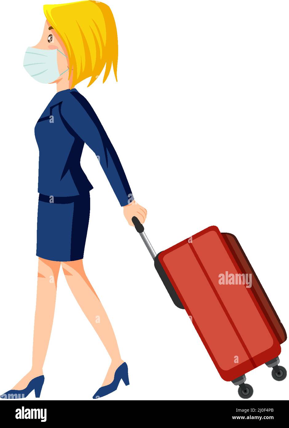 Side view of flight attendant dragging luggage illustration Stock Vector