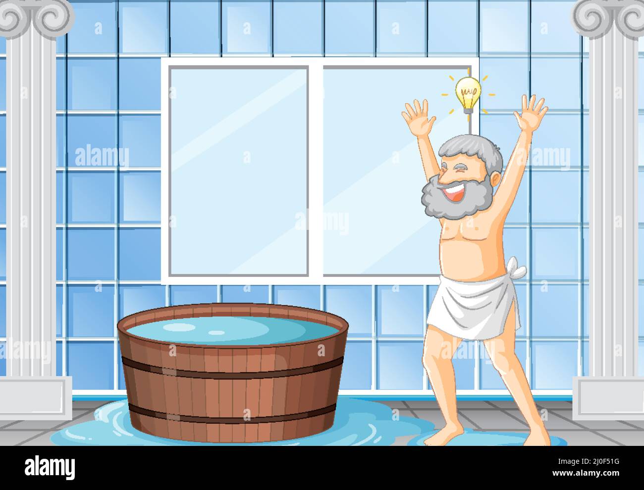 Happy Archimedes with bathtub illustration Stock Vector
