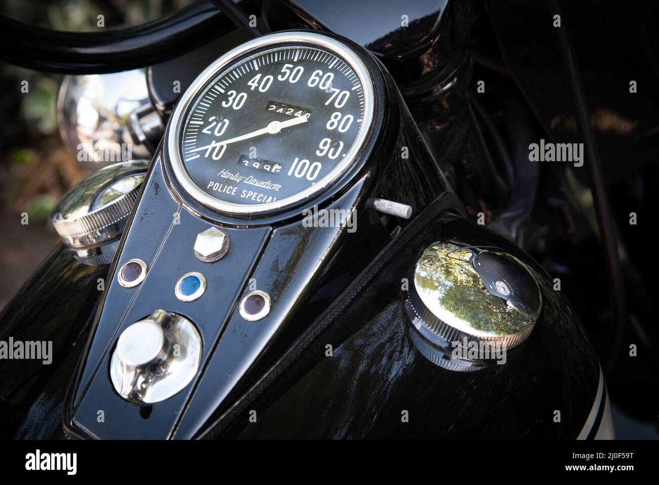 Speed indicator and ignition switch of Harley Davidson motorcycle Stock