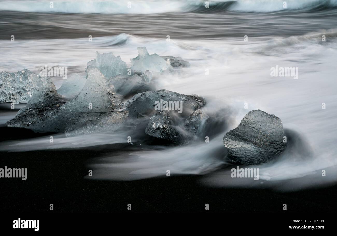 Icebergs in ice beach, near Jokulsarlon lake Iceland Stock Photo