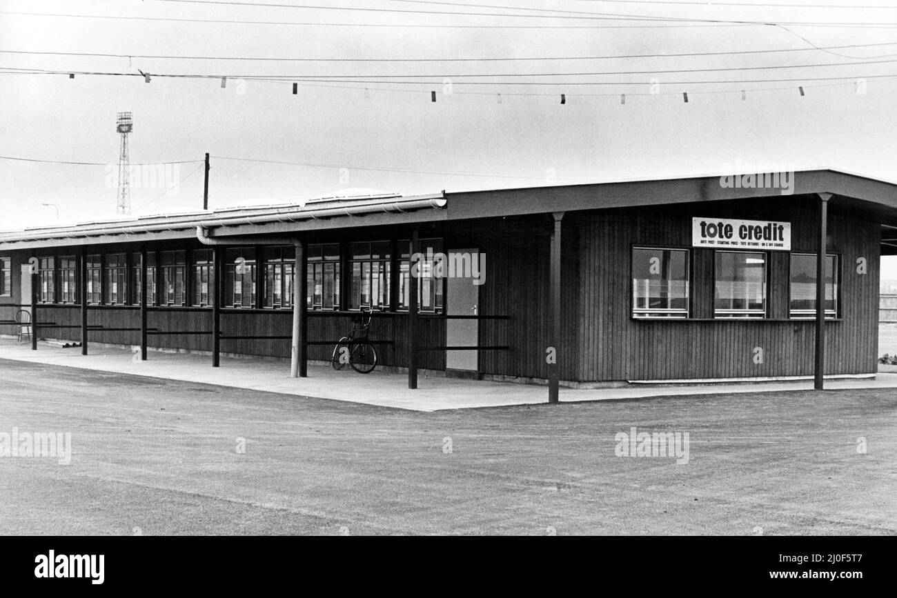 Stockton Racecourse (September 1855 - 16 June 1981), also known as Teesside Park. Pictured is the new Tote office. 19th October 1978. Stock Photo