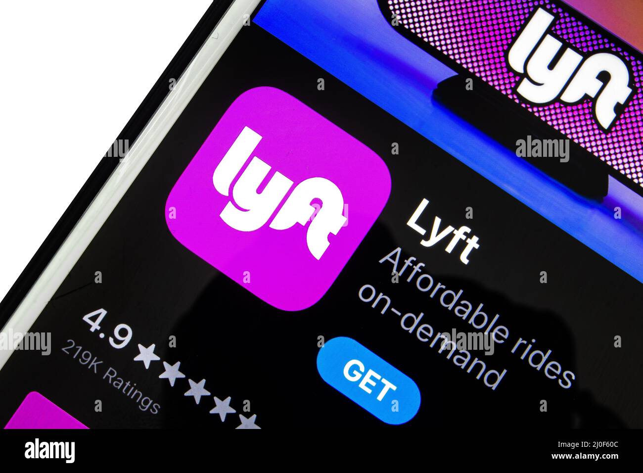 San Francisco, California, USA. A Close up of the Lyft on an iPhone Stock Photo