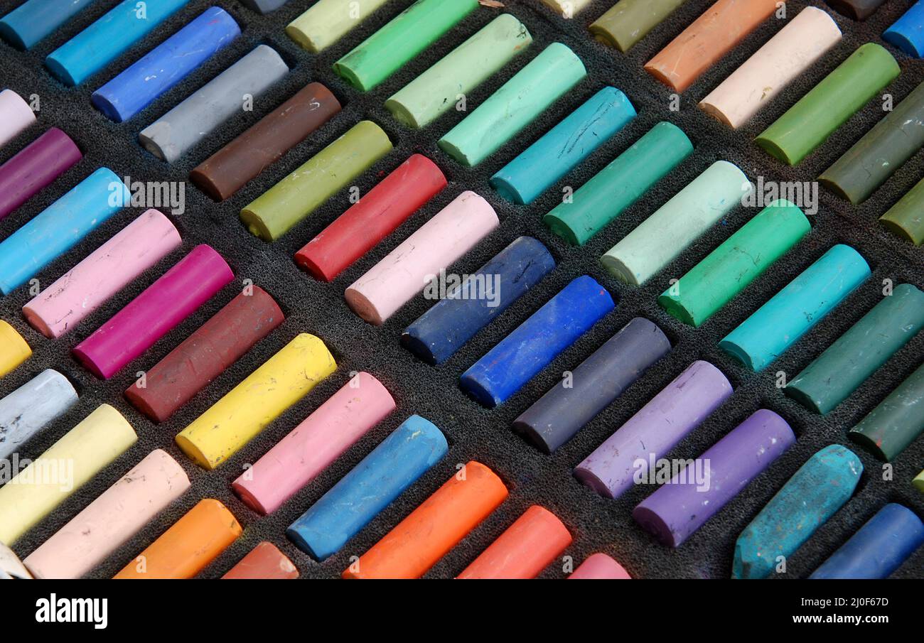 Used colorful oil art pastels Stock Photo