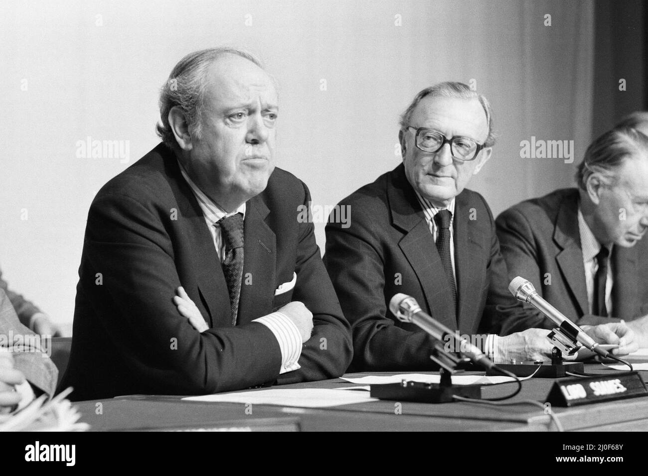 Foreign Secretary Lord Carrington at a conference on Rhodesia with Christopher Soames, the Governor of Southern Rhodesia. 7th December 1979. Stock Photo
