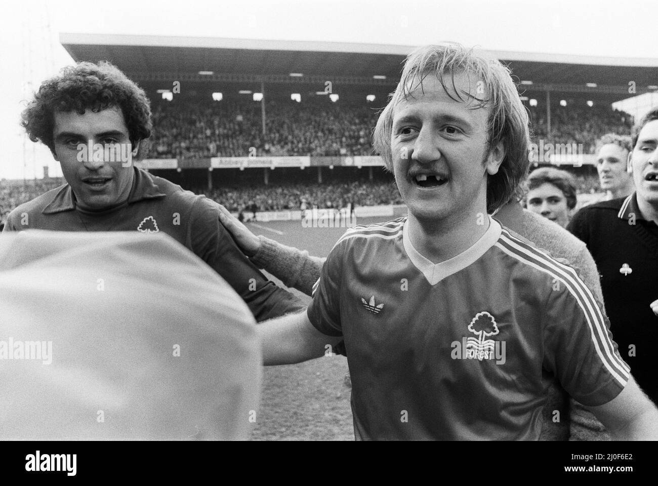 Coventry City v Nottingham Forest at Highfield Road. The game ended 0-0 and that point was enough for Nottingham Forest to take the title. (Picture) Peter Shilton and Kenny Burns 22nd April 1978 Stock Photo