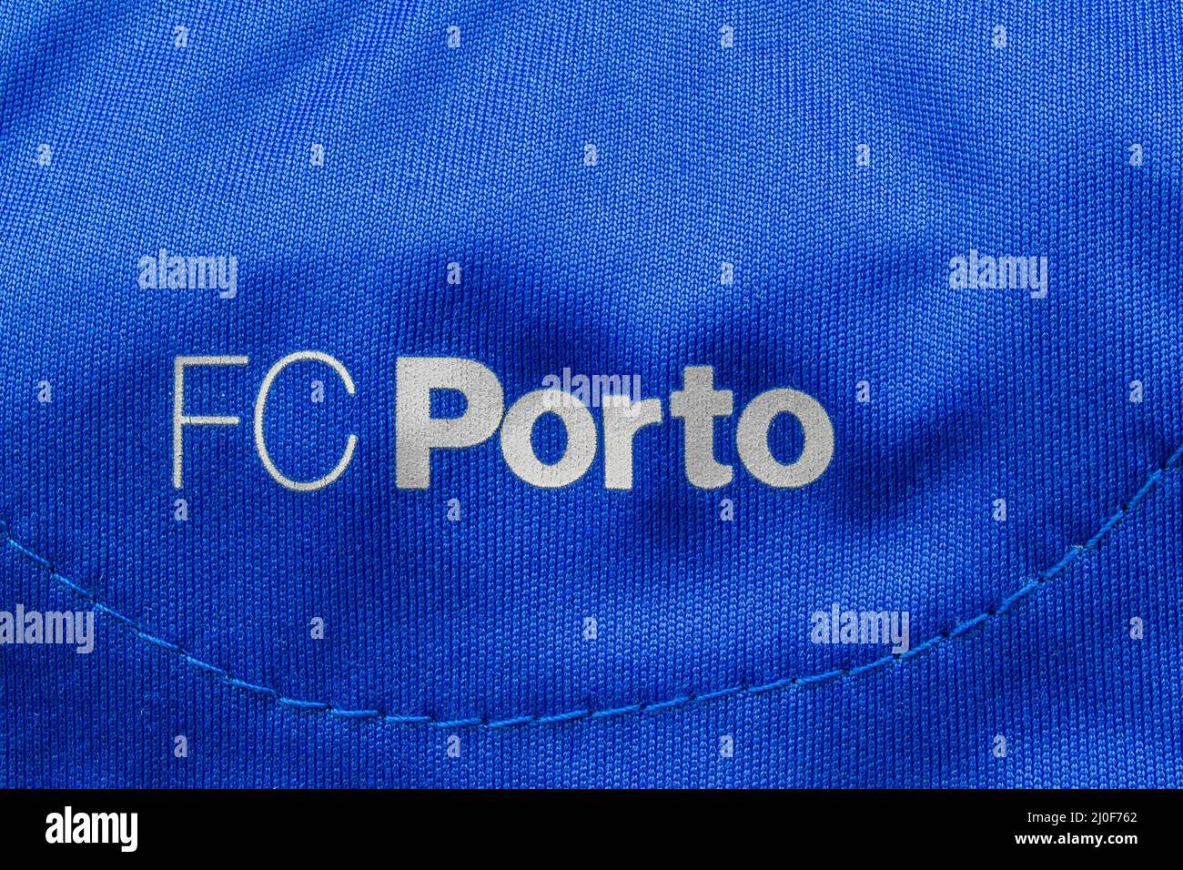 Calgary, Alberta, Canada. July 10, 2020. FC Porto Logo Football Soccer close up to their logo on a jersey. Stock Photo