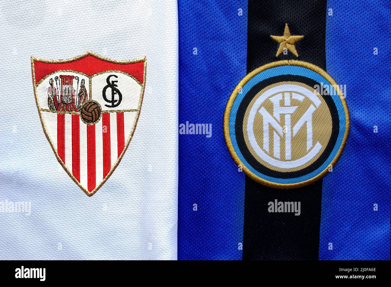 RheinEnergieSTADION, Sportpark MÃ¼ngersdorf, Lindenthal, Aug 22, 2020. A Sevilla FC vs Inter Milan football soccer jersey. Europ Stock Photo