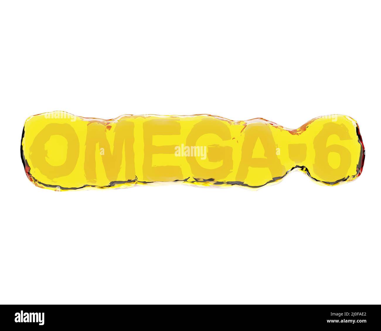 Bright golden omega 6 logo on a white background. 3D rendering Stock Photo
