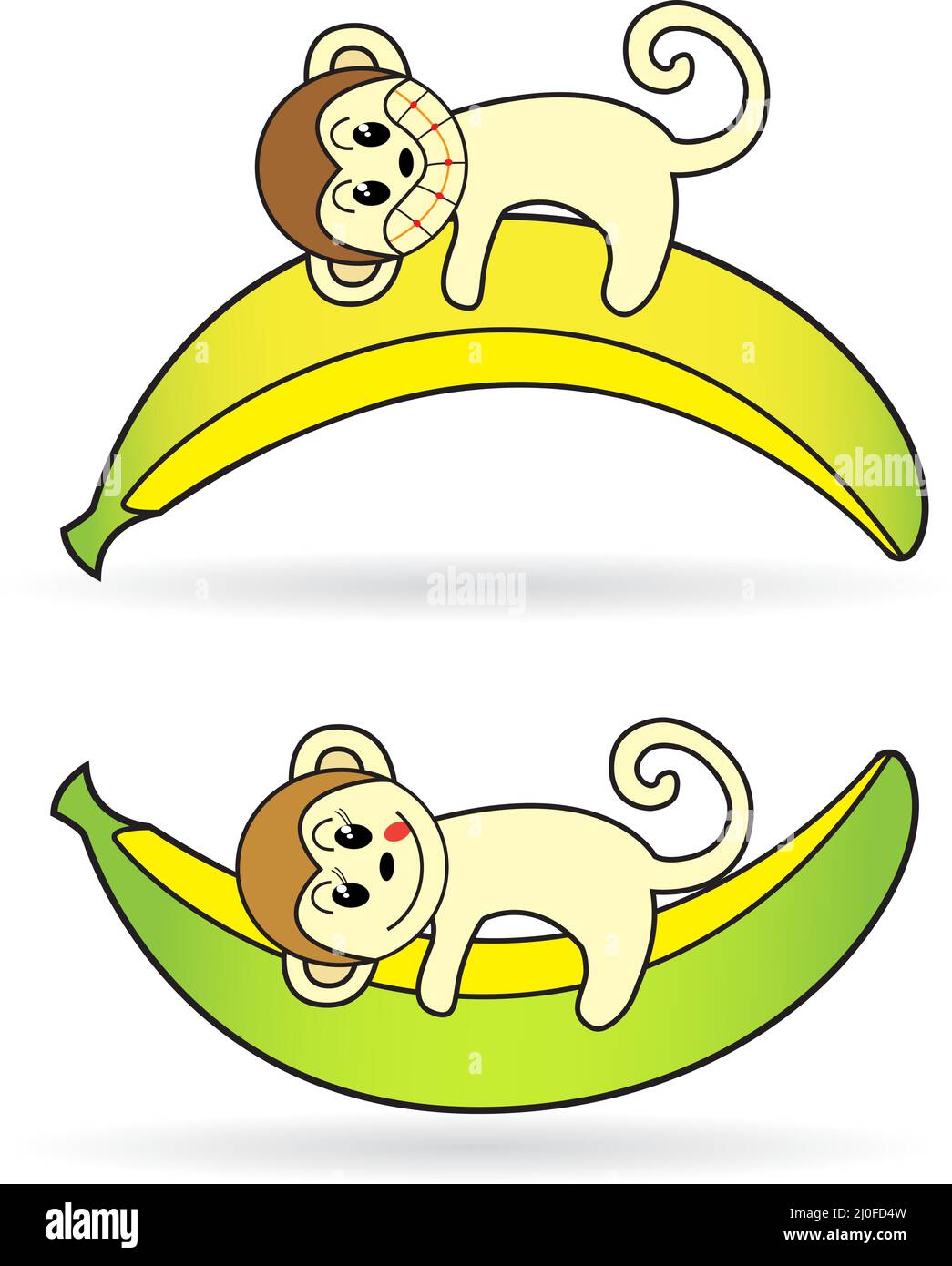 Little monkey holding a banana lying - vector. Easy editable layered vector illustration. Stock Vector