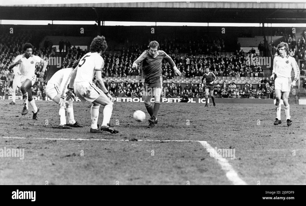 Middlesbrough 2-0 Aston Villa, Division One match at Ayresome Park, Saturday 10th March 1979. John Mahoney, Middlesbrough player tries to find a way through to goal. Stock Photo