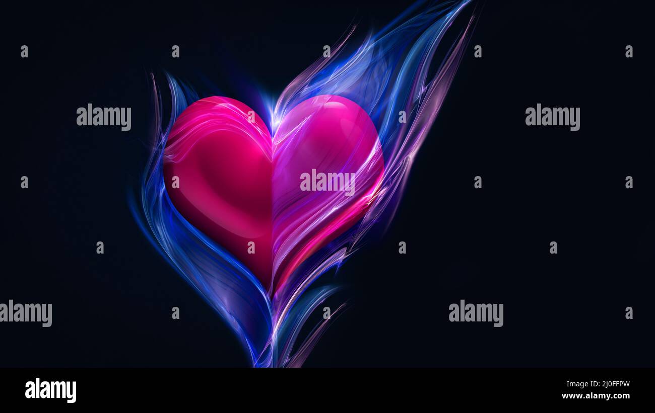 Pink heart in blue fire Stock Photo