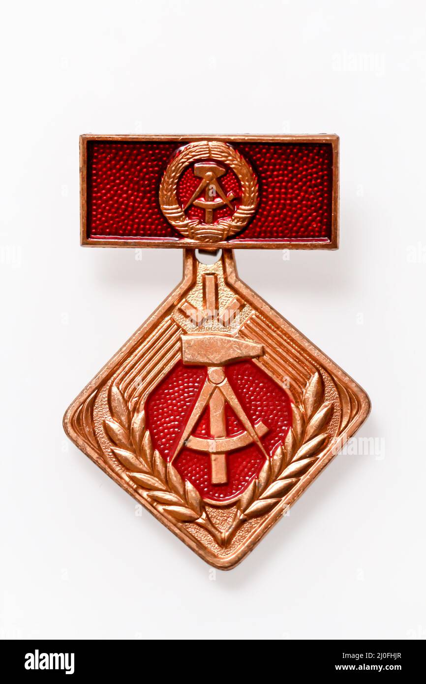 Badges, decorations or medals from the GDR Stock Photo