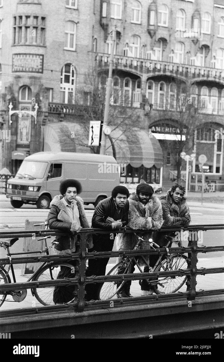 The Real Thing, British soul group from Liverpool, England, pictured in Amsterdam, Holland, 9th March 1979. Chris Amoo, Dave Smith, Kenny Davis and Ray Lake. Stock Photo