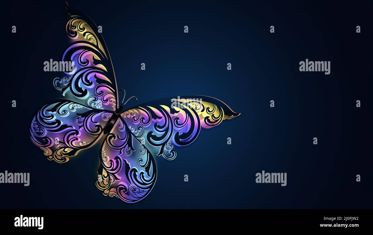 Beautiful glowing multicolored butterfly Stock Photo