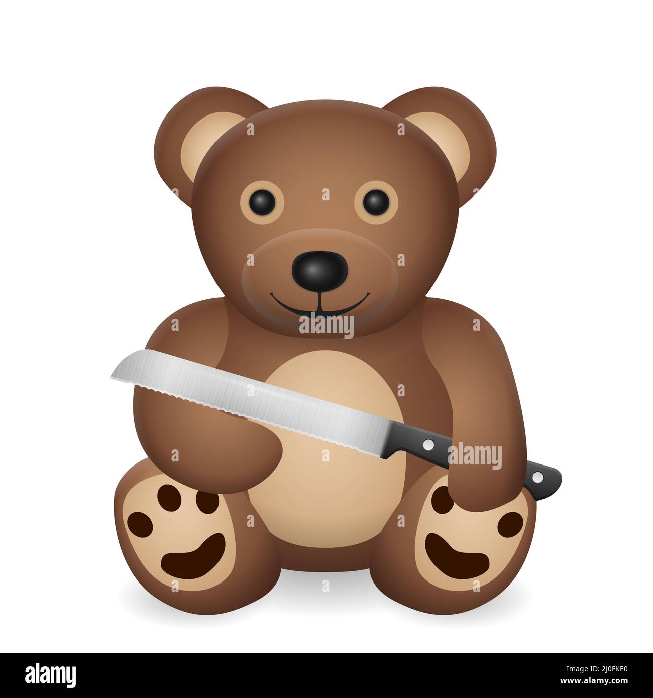 Teddy bear with kitchen knife on a white background. Vector
