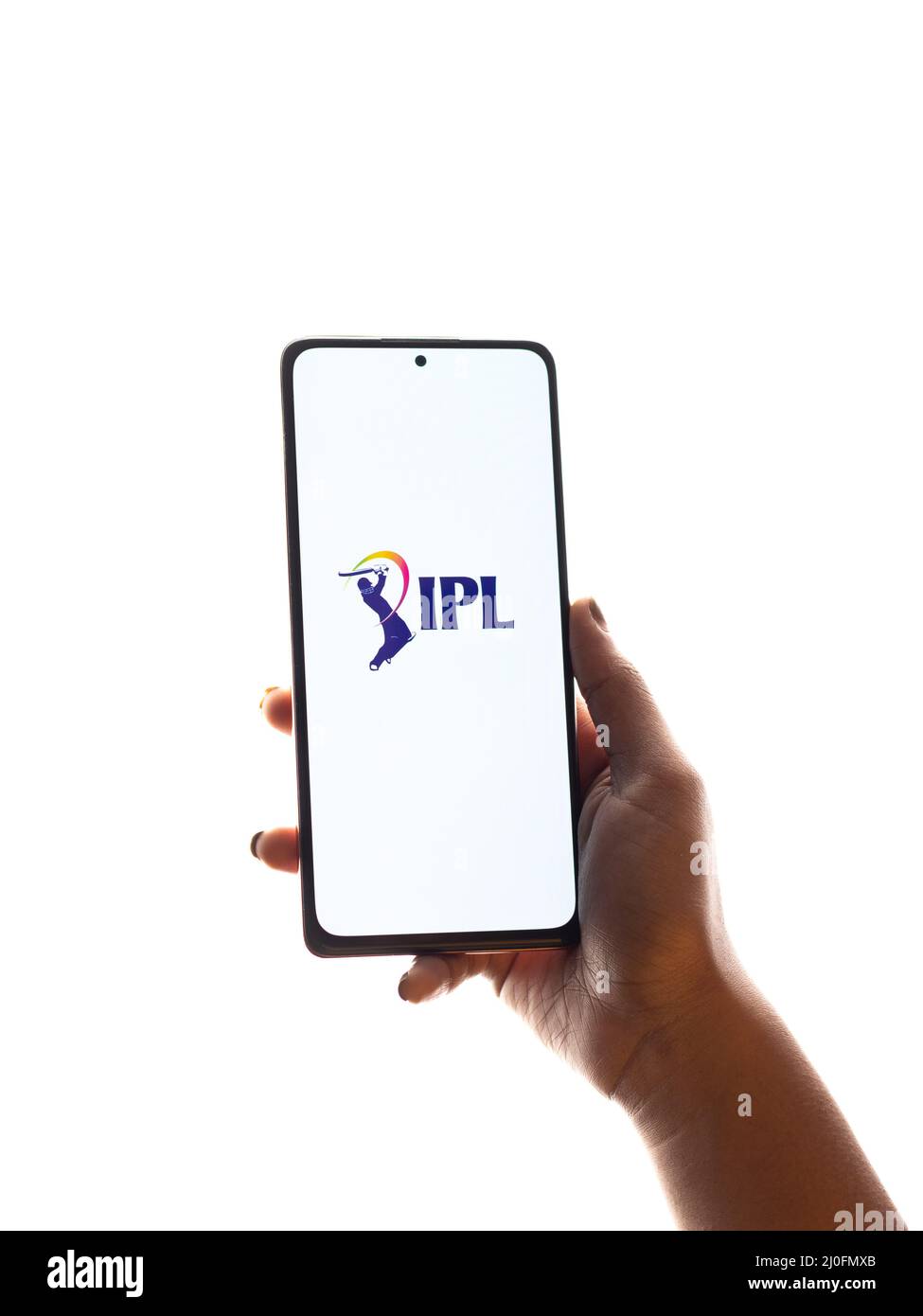 West Bangal, India - March 18, 2022 : IPL indian premier league logo on phone screen stock image. Stock Photo