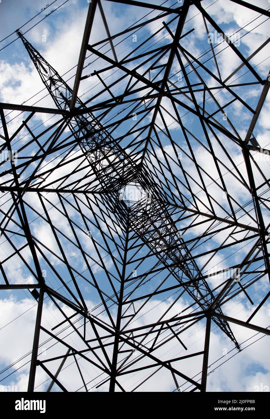 Electricity pylon tower details, energy supply Stock Photo