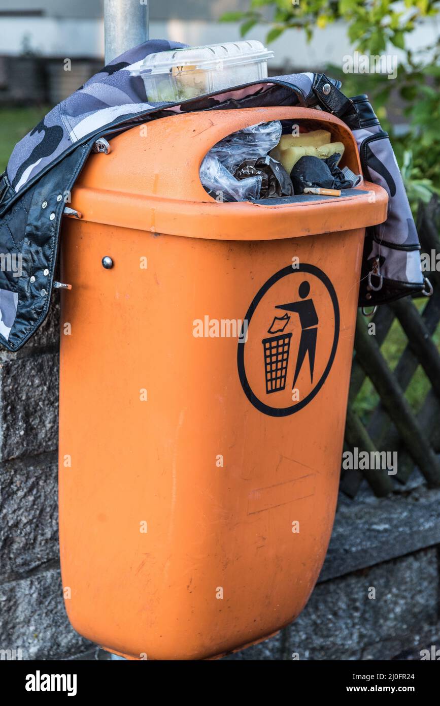 Rubbish bin overfilled with residual waste waste separation Stock