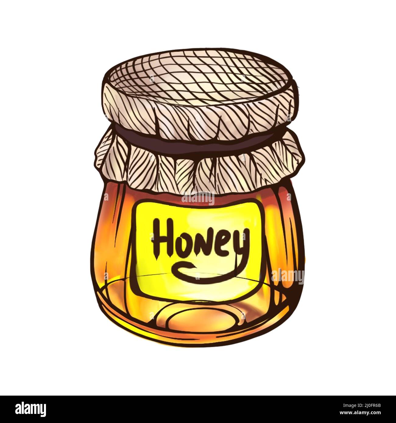 A jar of honey, isolated on a white background.Bee honey.Handdrawn