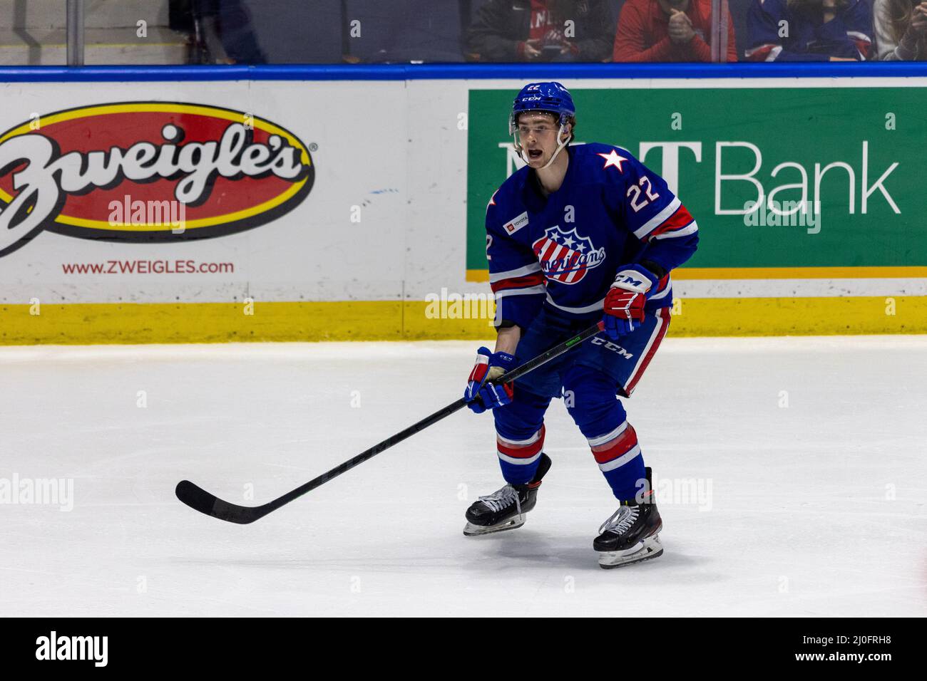 Rochester, USA. 18th Mar, 2022. March 18, 2022 Rochester Americans forward Jack Quinn (22