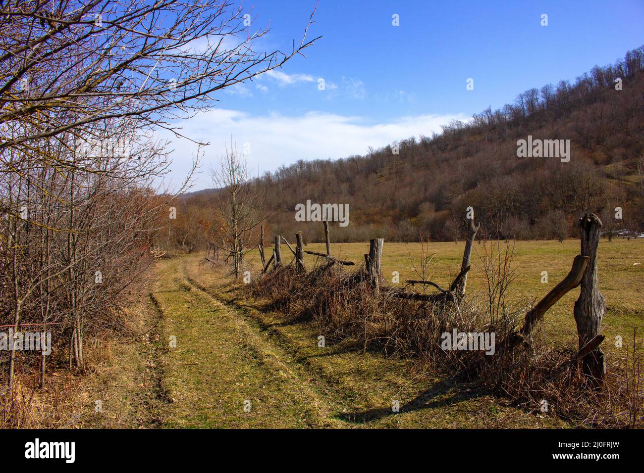The area is fenced with an old wooden fence Stock Photo - Alamy