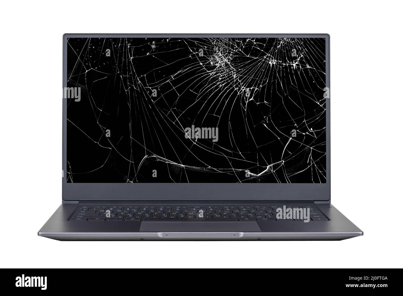 Laptop with a broken screen Stock Photo