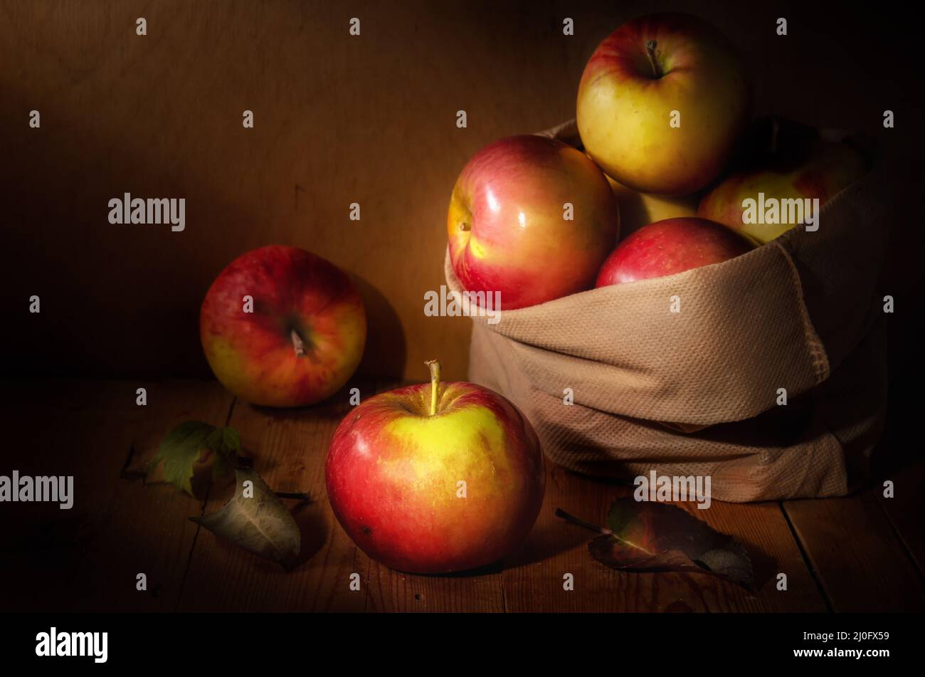 Apples in a cloth bag Stock Photo