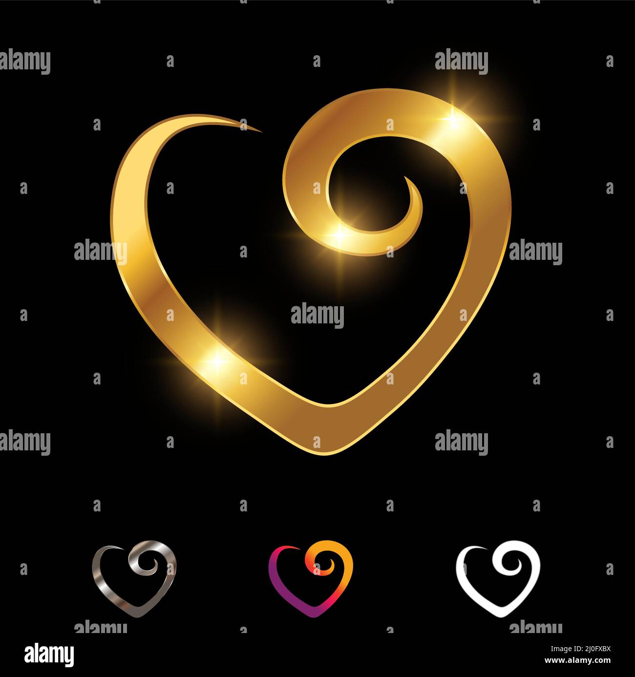 A Vector Illustration set of Golden Luxury Heart Love Vector Sign Stock ...