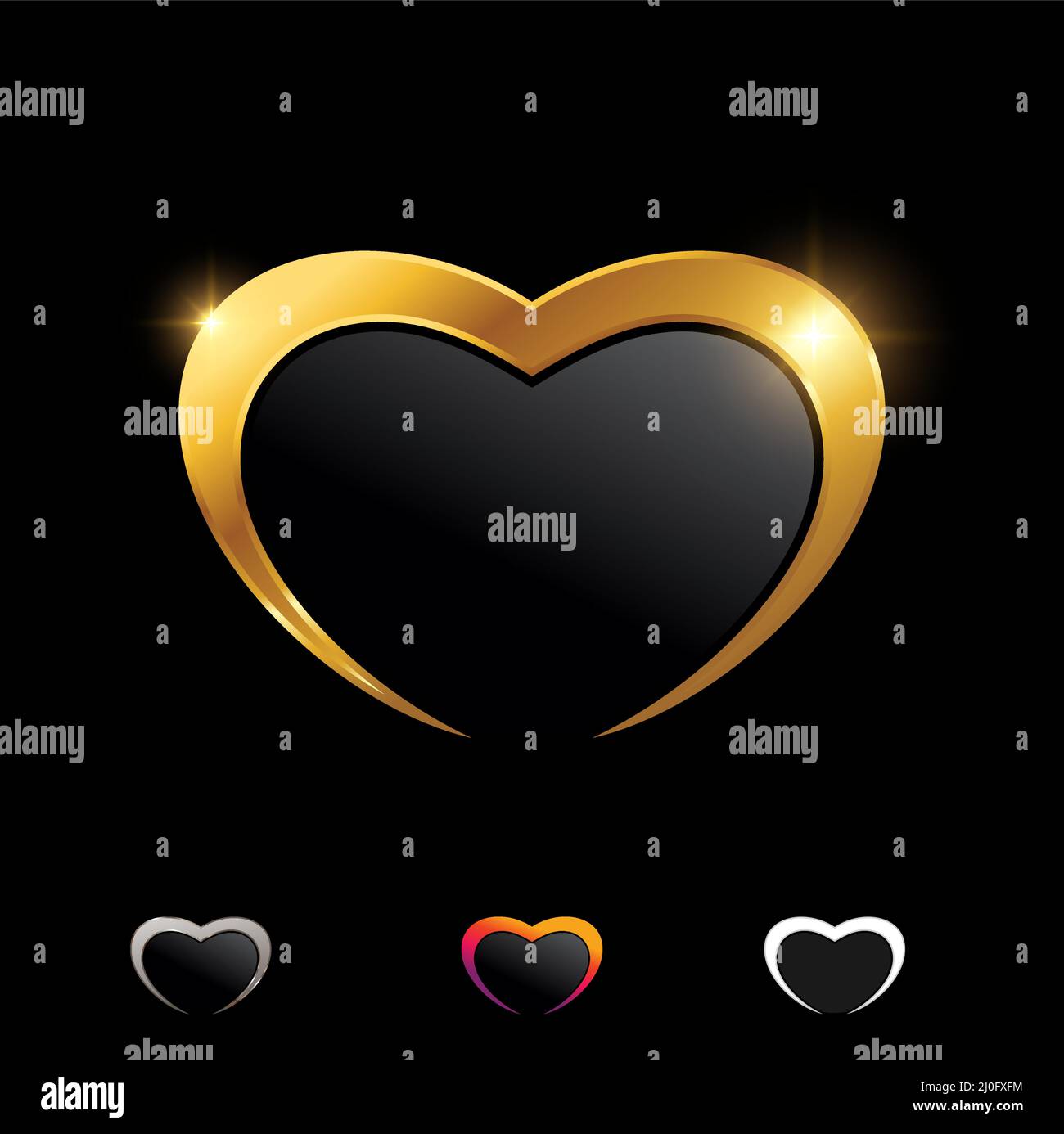 A vector illustration set of Golden Luxury Heart Love Vector Sign Stock ...