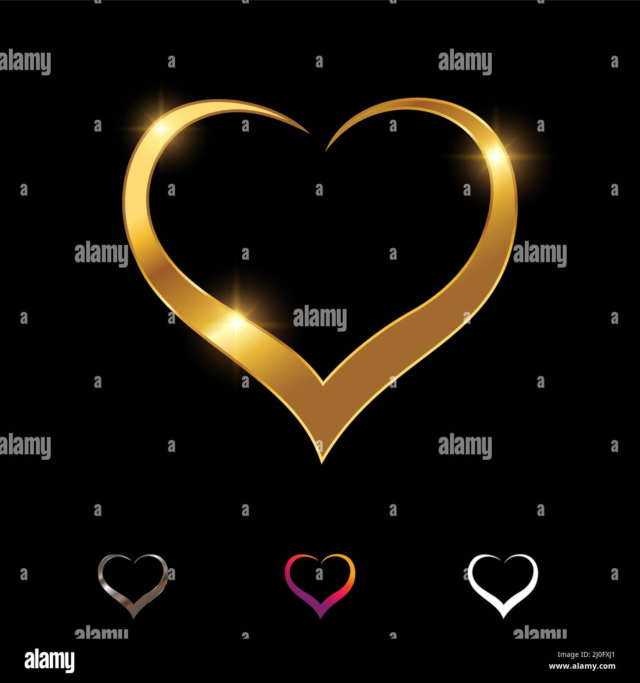 A vector illustration set of Golden Luxury Heart Love Vector Sign Stock ...
