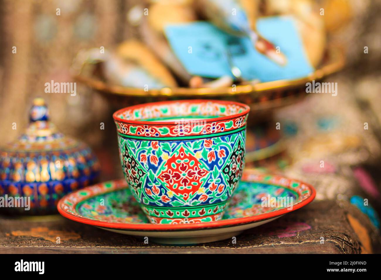 Vintage Thai's style handmade porcelain tea cups set