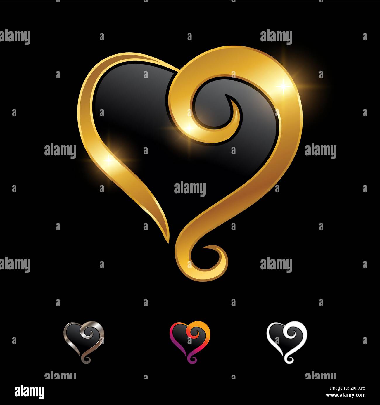 A vector illustration set of Golden Luxury Heart Love Vector Sign Stock ...