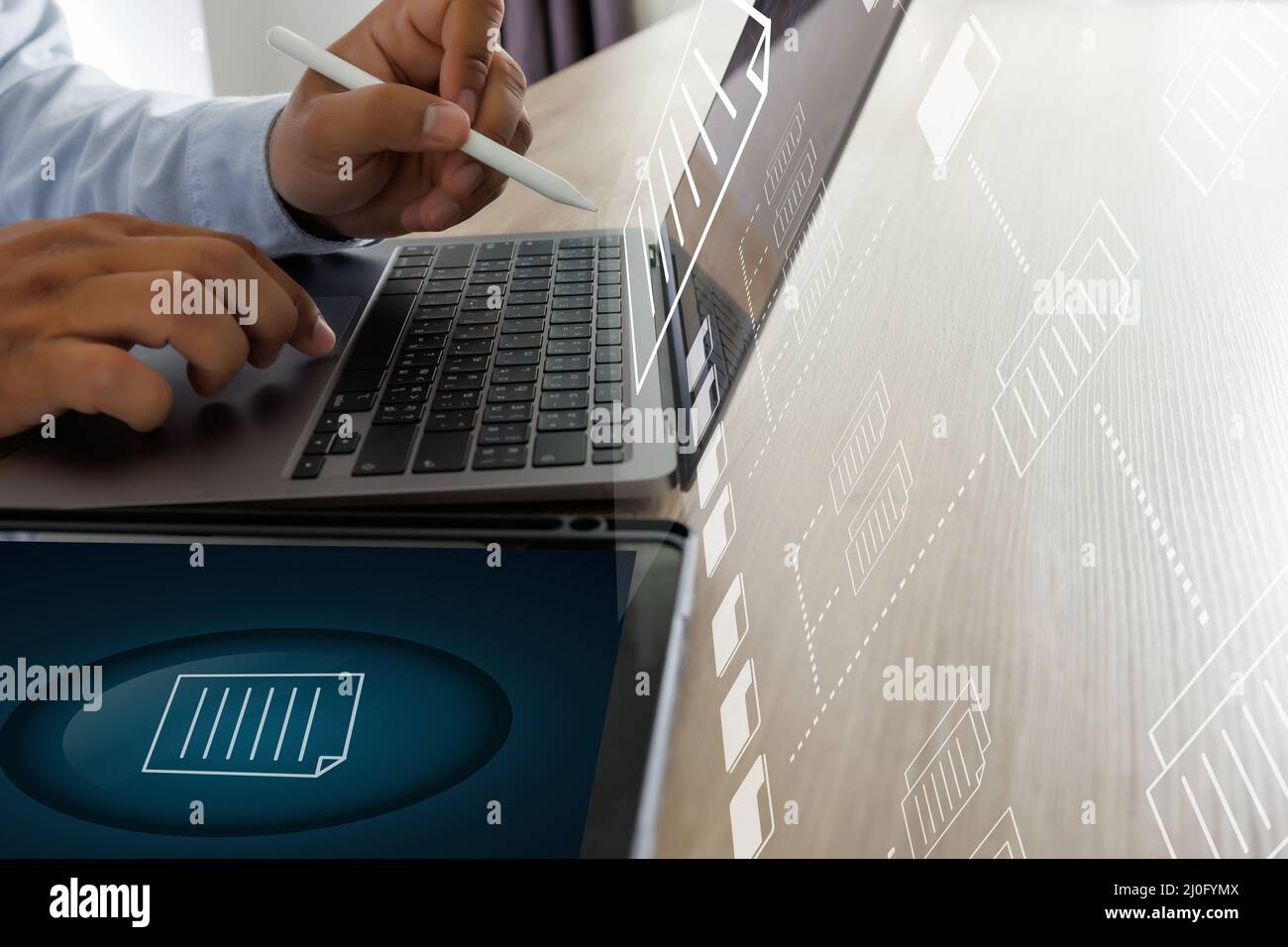 Document Management System (DMS) Businessman working manage files documentation Stock Photo