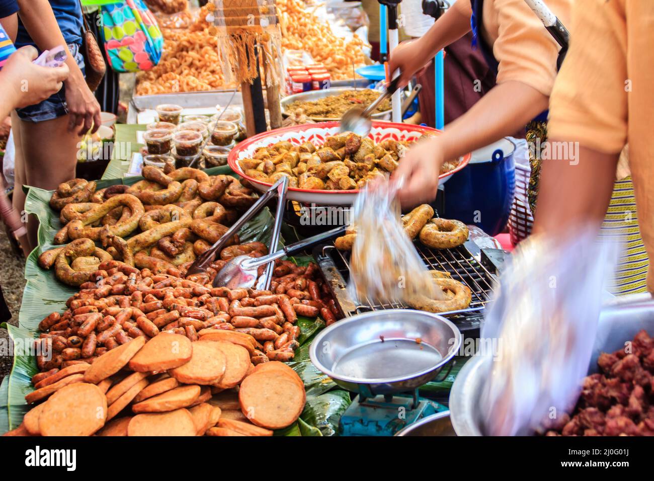 Bangkok, Thailand - January 17, 2015: Unidentified Thai venders selling variety of foods in local fresh market at Bangkok , Thai Stock Photo