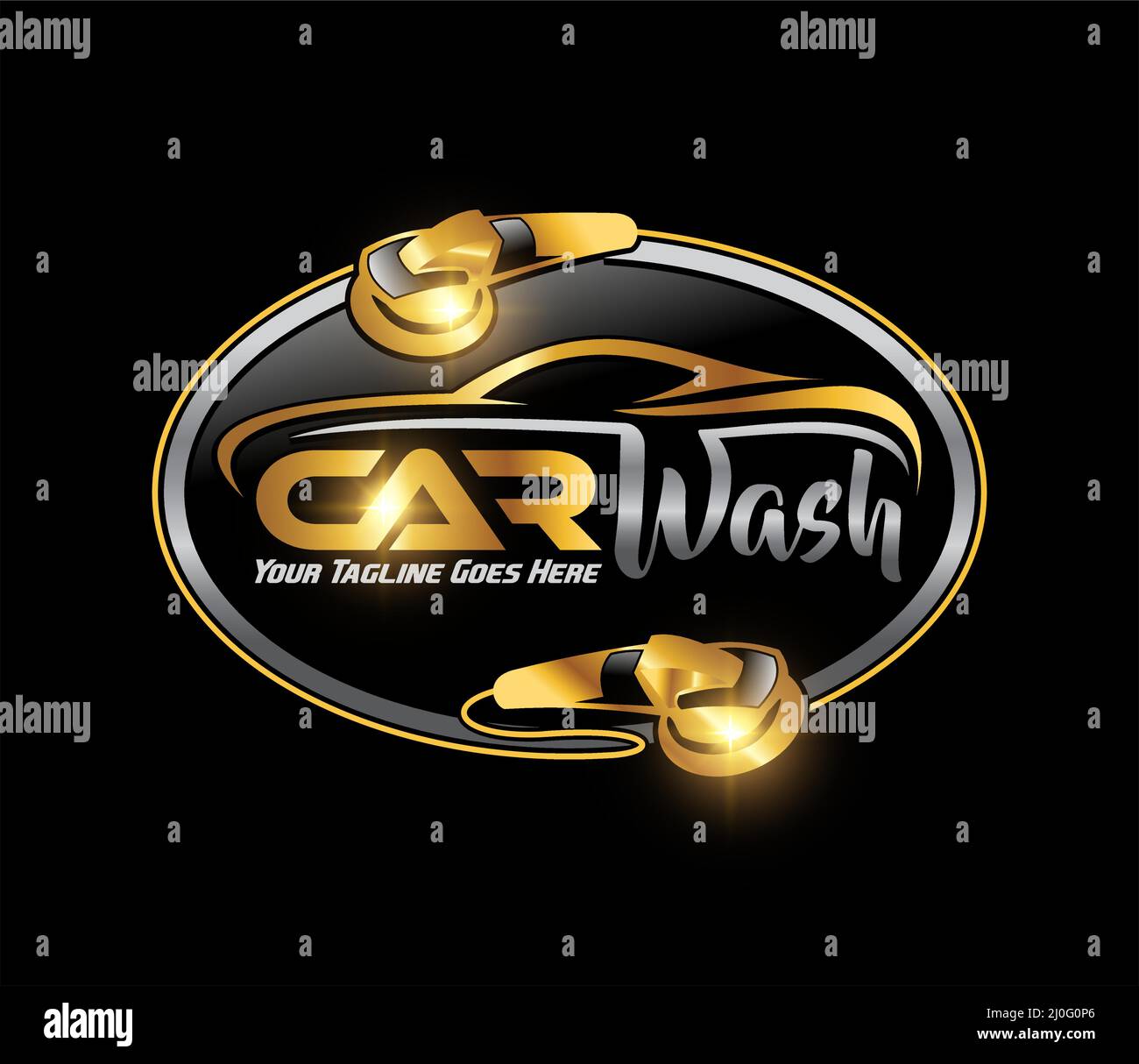 A vector Illustration set of Golden Clean Car Services for Auto Care Logo Stock Vector