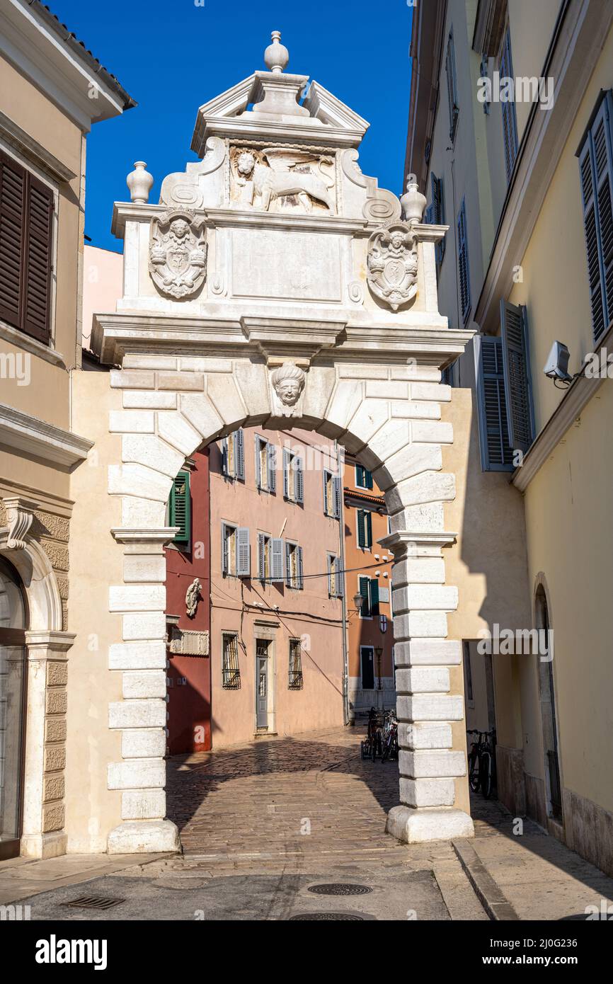 The Porta Balbi in Rovinj, Croatia, an old venetian city gate Stock Photo